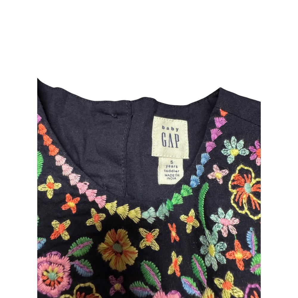 Baby Gap Toddler Girls Navy Blue Floral Embroidered Sleeveless Dress Size 5T - Picture 5 of 5